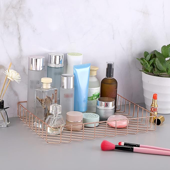BTSKY Multipurpose A4 File Tray Wire Desk Tray Organizer Elegant Letter Size Desk Documents Trays Magazine Files Storage Basket Organizer Bin for Office Cosmetics Bathroom(Rose Gold)