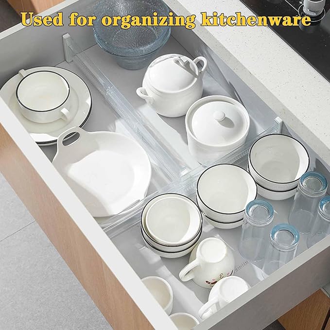4 Pcs Drawer Dividers for Clothes, 3.15" High 11.34"-19.69" Adjustable Expandable Dresser Drawer Organizer, Clear Plastic Separators for Dresser, Baby Clothing (4, white)