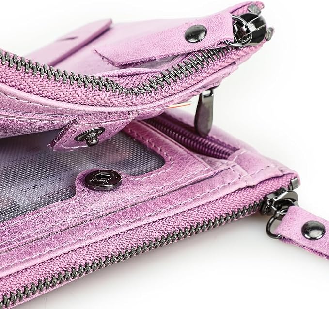 CONTACTS Soft Leather Wallet for Women Small Bifold Coin Purse Double Zipper Card Holder with RFID Blocking (Pinkish Purple)