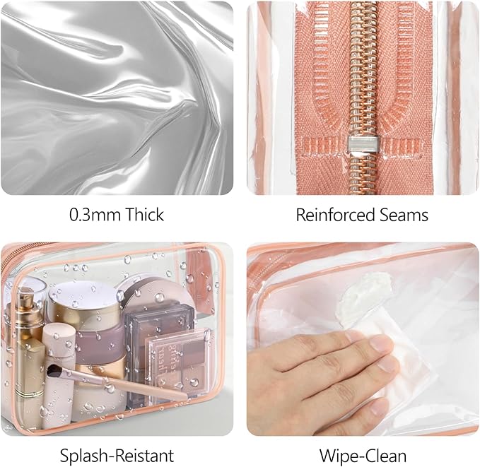 PACKISM TSA Approved Toiletry Bag 4 Medium - Quart Size Clear Makeup Bag for Carry On, Airport Security Compliant Clear Travel bag for Toiletries with Reinforced Seams, Rose Pink