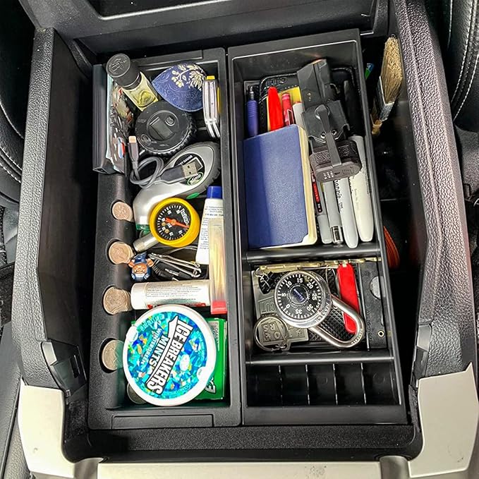 EDBETOS Center Console Organizer Compatible with Ford F150 Accessories 2015-2020 F-150/2017-2022 F250 F350 SuperDuty Armrest Insert Tray Storage Box ABS -Full Console w/Bucket Seats ONLY,Black