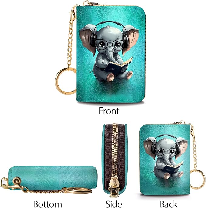 Credit Card Holder RFID Wallet, Small Card Holder Wallet for Women with Keychain Zipper, Funny Leather Print Credit Card Wallets Accordion Gift