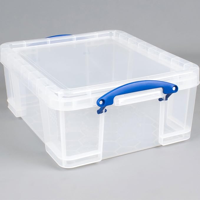 Really Useful Box 5 Pack 17L Plastic Storage Bins with Snap Lids and Clip Lock, Clear