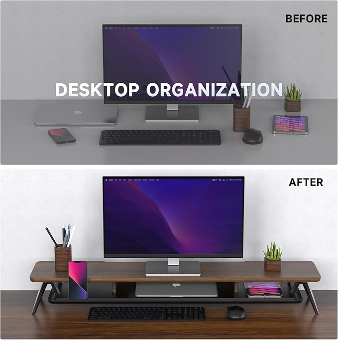 Fenge Dual Monitor Stand, Monitor Stands Riser for 2 Monitors, 42.5 Inch Monitor Stands Shelf with 12 Color LED Light for Office Desk
