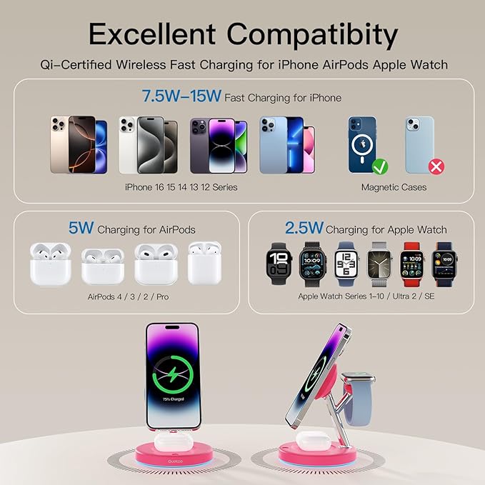 New 3 in 1 Charging Station for Apple Compatible with Magsafe Charger Stand for iPhone 17 16 15 14 13 12 Wireless Charging Station for AirPods Wireless Charger for iWatch Series