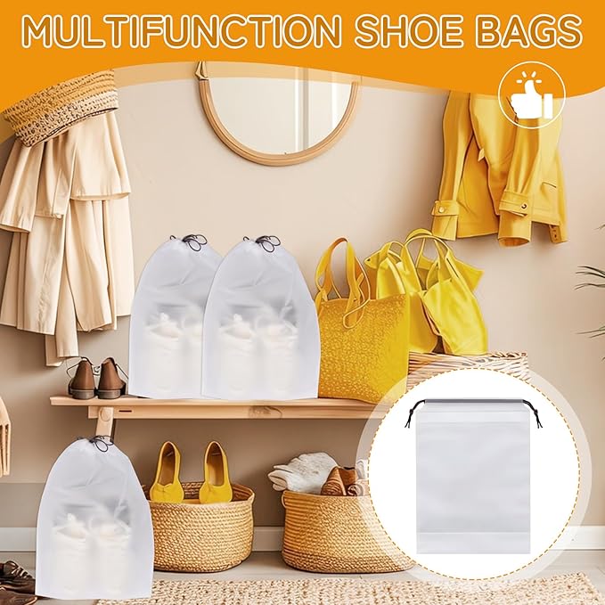 Shoe Bags for Travel, 15.7" x 11.8" Travel Shoe Bags for Packing, Large Waterproof Portable Travel Shoe Storage Bags Travel Essentials Women for and Men (5, White)