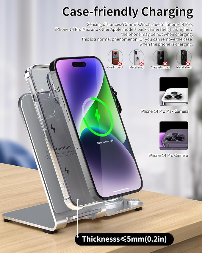 Wireless Charger, Aluminum Alloy 3 in 1 Wireless Charging Station for Apple iPhone/iWatch/Airpods,iPhone15 14,13,12,11 (Pro, ProMax)/XS/XR/XS/X/8(Plus),iWatch8/7/6/SE/5/4/3/2,AirPods 3/2/pro