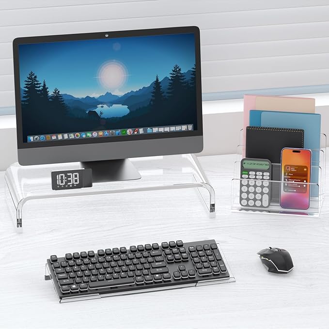 Richboom Computer Keyboard Stand Tilt PC Keyboard Stand Riser for Easy Ergonomic Typing, Acrylic Keyboard Tray Holder for Office Desk, Home, School, with Silicone Anti-Slip Case, Clear