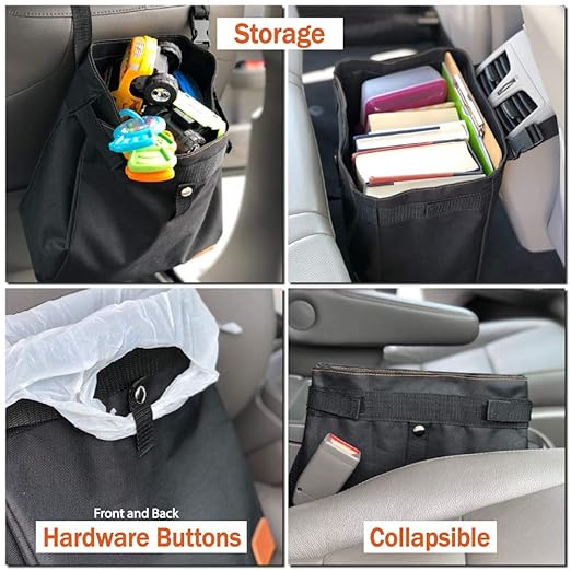 Car Trash Can Hanging for Headrest, Extra Large Waterproof Auto Garbage Bag Organizer, Collapsible Vehicle Waste Bin (Navy Blue)