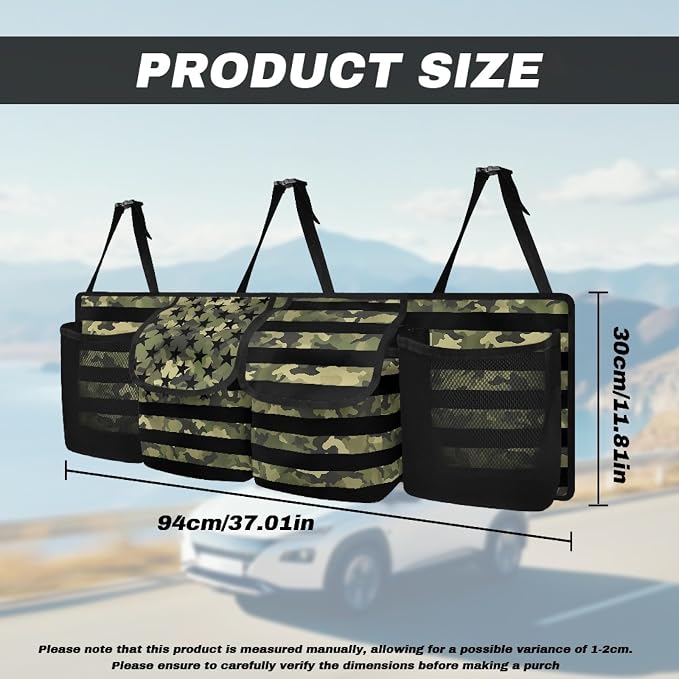Camo USA Truck Organizers for Men Waterproof Back Seat Organizer Hanging Storage Bins, Foldable Backseat Organizer for SUVs & Sedans, Sturdy Car Organization Accessories