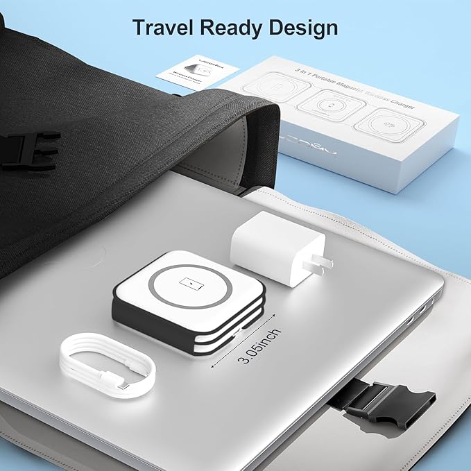 UCOMX 3 in 1 Charging Station for Multple Devices,Foldable 3 in 1 Wireless Charger for Travel,Nano Wireless Charging Station for iPhone16 15 14 13 12 Pro Max/Watch 10 9 8 7 6 5 4 3 Ultra/AirPod Pro