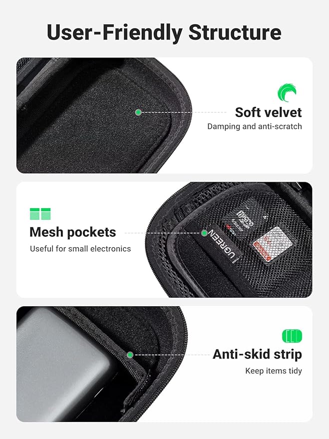 UGREEN Electronics Organizer Travel Case Cable Organizer Bag Waterproof Portable Storage Pouch for Charger, Cables, USB Flash Drive, Power Bank, Memory Card, Travel Accessories Black
