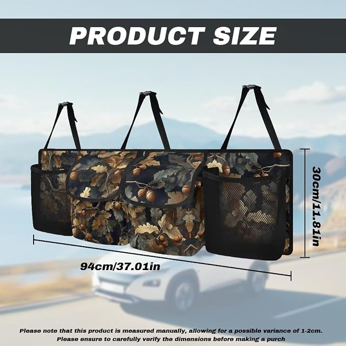 Branch Hanging Car Trunk Organizer Foldable Cargo Storage Bag with 4 Large Pockets 3 Adjustable Straps Waterproof Car Storage Organizer for Most Cars, Sedan, Truck, SUV