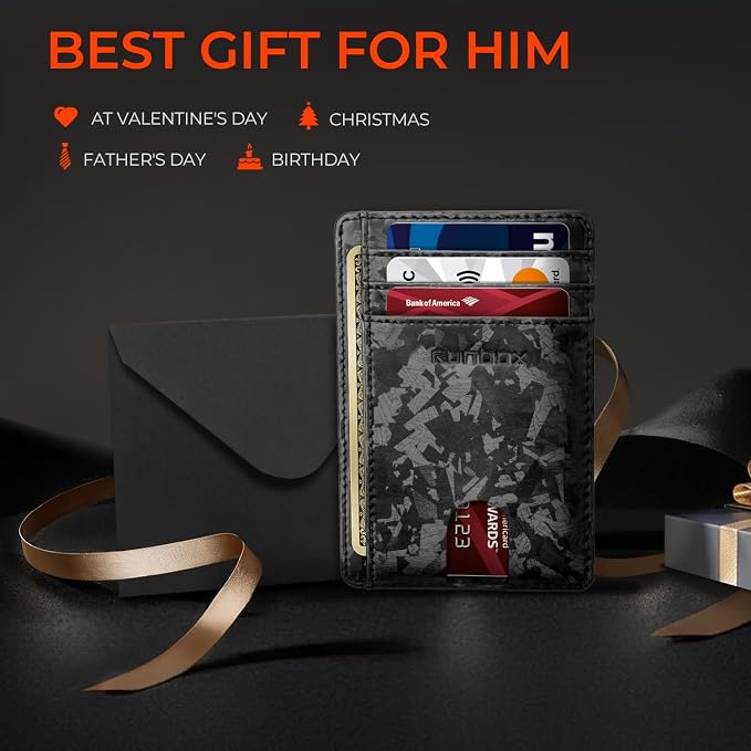 RUNBOX Slim Minimalist Front Pocket RFID Blocking Leather Wallets for Men and Women Card Holder Wallets Gifts for men