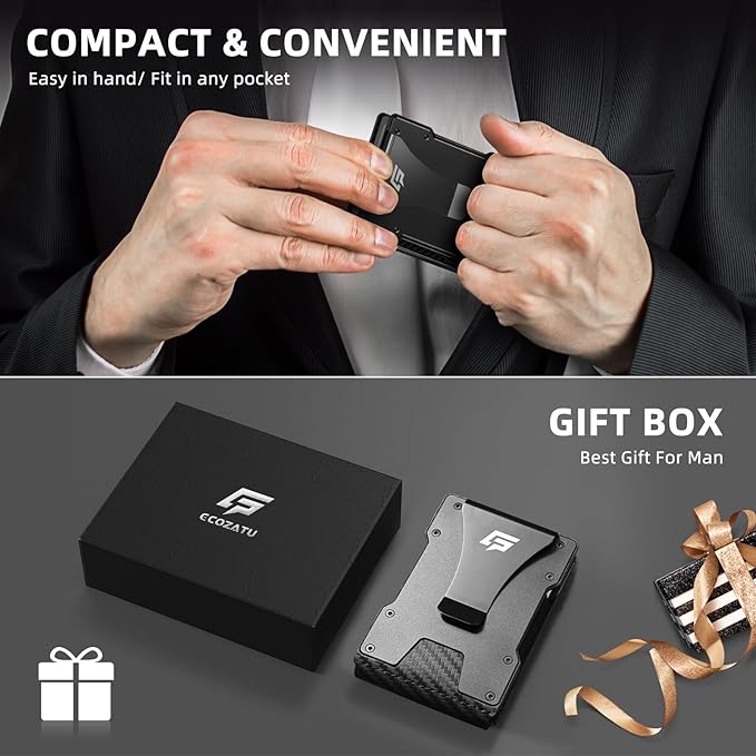 Men Wallet - Money Clip Wallet Slim For Gift Men in Front Pocket 15 Cards - Metal Credit Card Case in Magnetic Flip