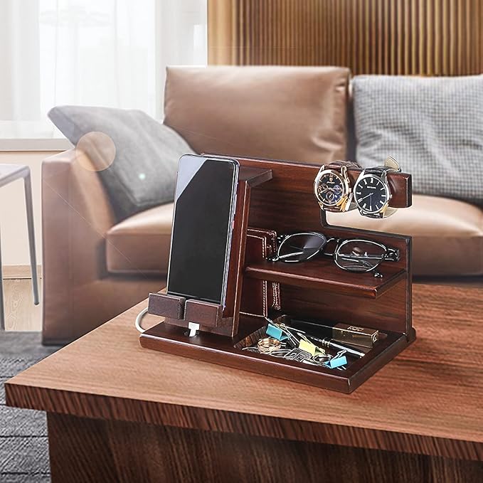 awofer Wood Phone Docking Station for Men - I Love You Forever - Personalized Anniversary Idea for Him, Husband, Boyfriend