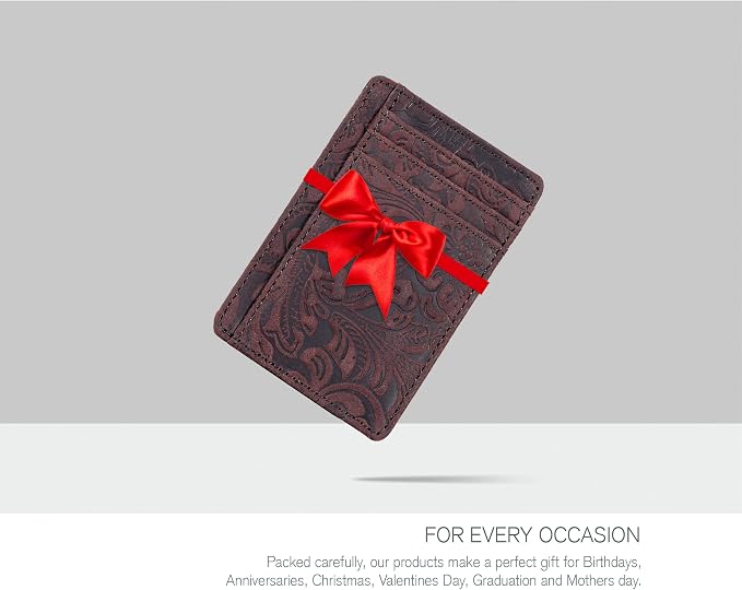 Real Leather Slim Minimalist Wallet for Men and Women -RFID Blocking Front Pocket Thin Credit Card Holder Stylish Wallets (Brown1)