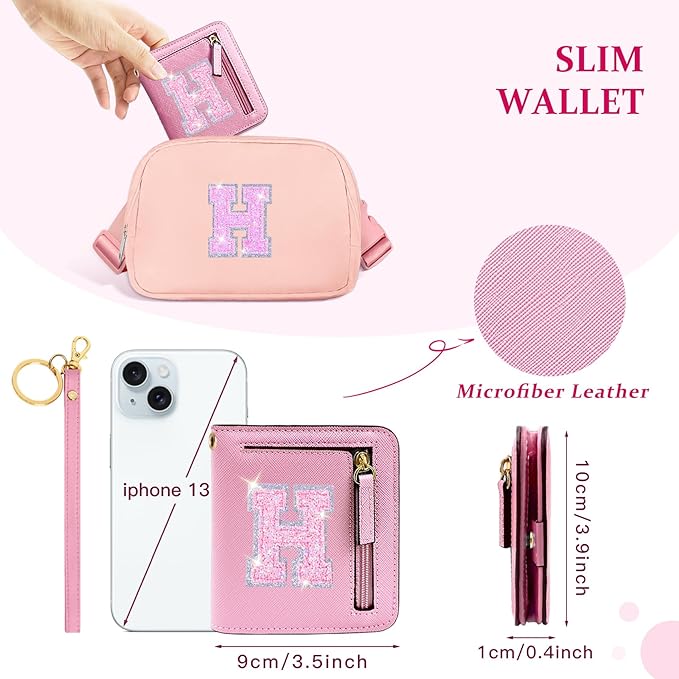 COSHAYSOO Mini Wallet RFID Bifold Travel Essential Purse with Initial Monogrammed Letter Company Anniversary Female Employee Staff Coworker Appreciation Birthday Christmas Thanksgiving Gifts Cream H