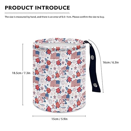 250th America Flag Hibiscus Floral Firework Car Trash Bin Vehoicle Interior Front Seat Trash Bin Lightweight Cup Holder Universal Fit Most Cars, SUVs, Trucks