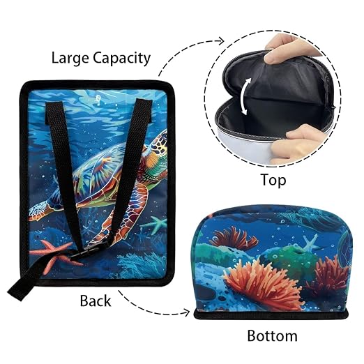 Biyejit Car Trash Can with Sea Turtles Starfish Print Car Garbage Can Car Waste Basket, Leak-Proof Car Trash Bin, Car Trash Hanging Car Accessories Interior Car Organizer Bag