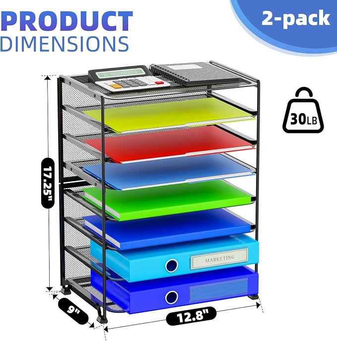 Simple Trending 2 Pack 8 Tier Letter Tray Paper - Mesh Desk File Organizer for Office School Desktop, Black