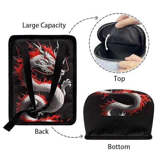 Biyejit Dragon Print Car Trash Can with Lid and Removable Leakproof Liner - Universal Fit Behind Center Console in Back Seat - Holds 2 Gallons of Car Garbage