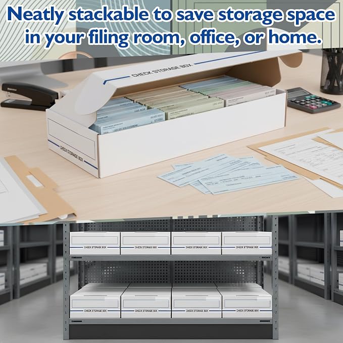 Ctosree 12 Pack File Check/deposit Slip Storage Box, Standard Setup, Attached Lid, 4 x 9 x 24 Inches, White/blue, Flip Top Closure, Lightweight, Stackable for File, Check, Deposit