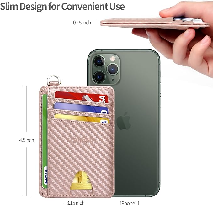 EcoVision Slim Minimalist Front Pocket Wallet, RFID Blocking Credit Card Holder Wallet with Detachable D-Shackle for Men Women