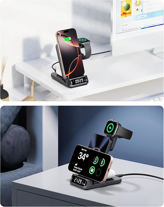 SwanScout Wireless Charger for iPhone Air/17/16/15/14/13/12 Series, 3 in 1 Charging Station for Apple Watch 11/10/9/8/7/6, Ultra 3/2, for AirPods Pro 3/Pro 2/4/3, SwanScout 708A (NO Adapter)
