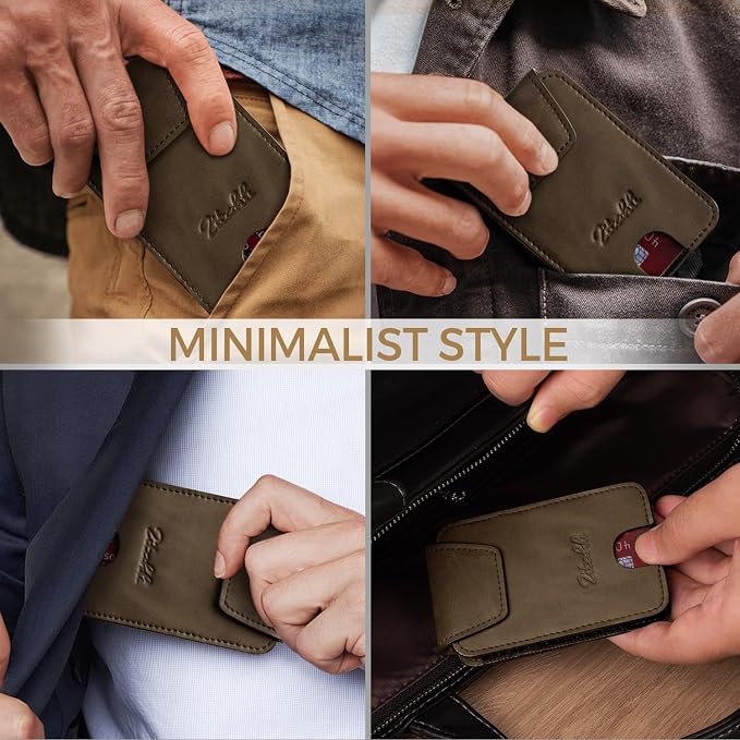 Zitahli Slim Wallet for Men Front Pocket – Thin Minimalist Credit Card Holder with Magnetic Closure & Elastic Cash Strap, RFID Blocking Wallet Holds up to 10 Cards & 15 Bills