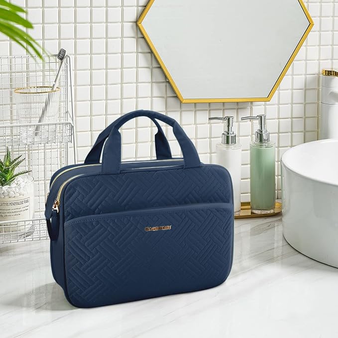 BAGSMART Toiletry Bag for Women, Large Toiletry Bag Water-resistant Makeup Cosmetic Organizer Bag for Accessories, Shampoo, Full Sized Container, Toiletries (Medium, Navy Blue)