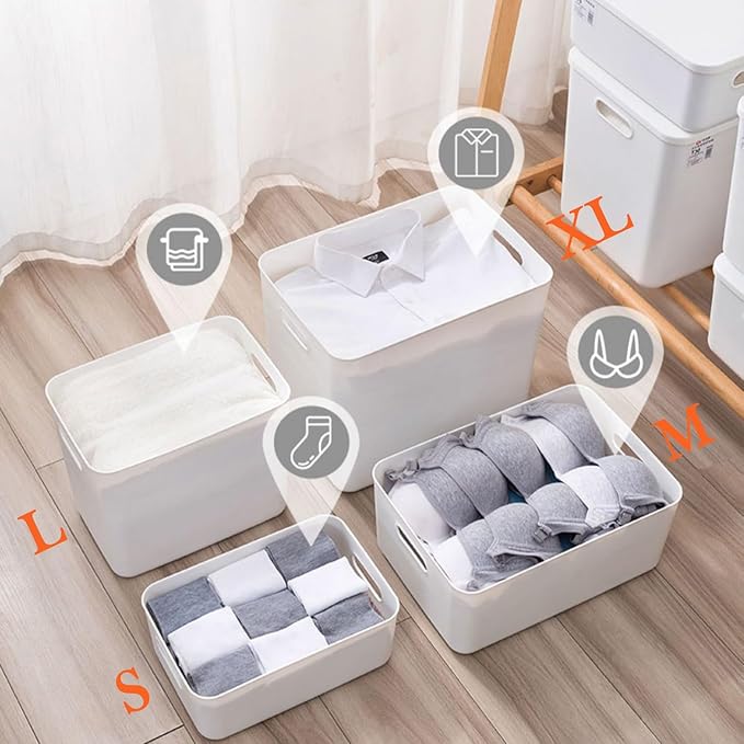 5 pack large plastic White storage bins with Lids, Toy Box Chest with Handle,Organizer Containers Baskets for Baby,Nursery,Shelves,Playroom, Bedroom,Office,Closet,home (White, 5L)