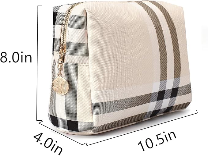 Large Makeup Bag for Purse Luxury Women Cosmetic Bags Designer Make Up Pouch for Toiletry Travel Organizer (Beige)