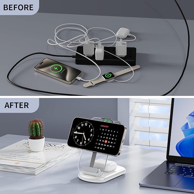 RYND 2026 Traveling Wireless Mag-Safe Fast Charging Station,Magnetic 3 in 1 Charger with Light for iPhone 16 15 14 13 12 Pro Max Plus,Apple Watch Series & Air pods 4 3 2 Pro-Gifts for Wife & Husband