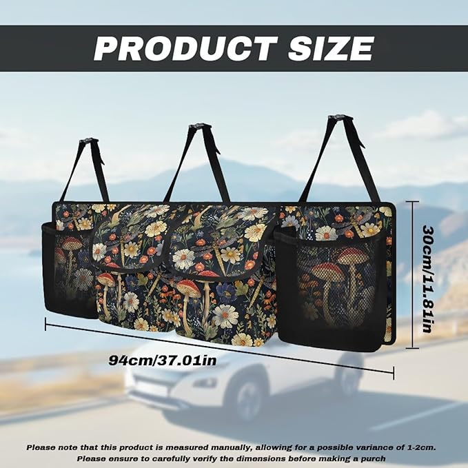 Mushroom Daisy Car Trunk Organizer, Backseat Hanging Organizer with 4 Waterproof Storage Bag Vehicle Storage Container for SUV Sedan Truck MPV