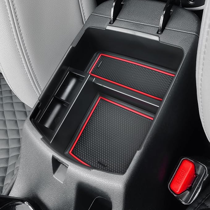 HGWEI Center Console Tray Organizer Compatible with Kia Seltos 2020 2021 2022 2023 2024 2025 2026 Accessories, Middle Armrest Insert Container ABS Secondary Storage Box, Red