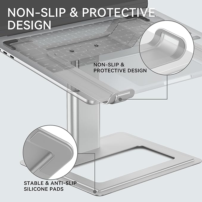 SOUNDANCE Adjustable Laptop Stand for Desk, Computer Stand, Ergonomic Laptop Riser Holder Compatible with 10 to 17.3 Inches Notebook PC Computer, Aluminum Silver