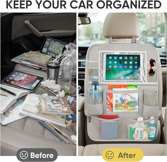 BALEINE Backseat Car Organizer, Back Seat Car Organizers and Storage, Kick Mats Back Seat Protector, Travel Accessories for Most Automotive (1 Pack, Beige)