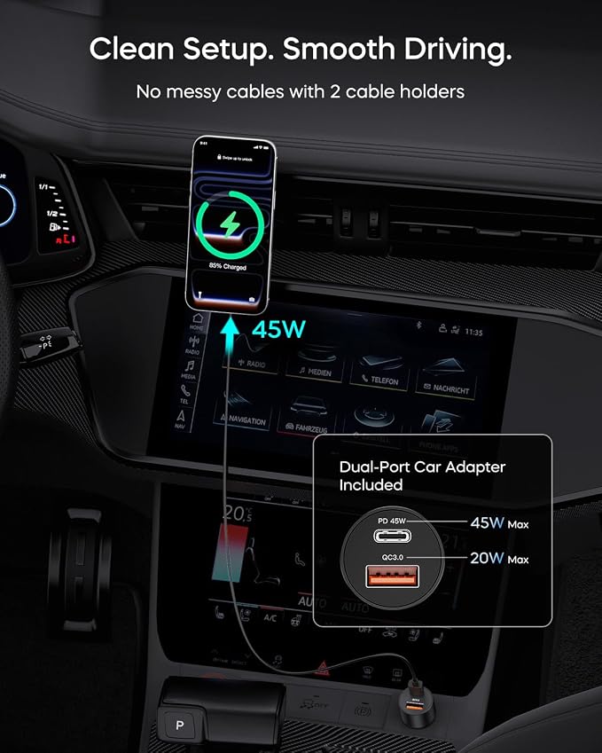 Qi2.2 25W for MagSafe Car Mount Charger, Wireless Car Charger with Cooling Fan, 45W Adapter, Air Vent Magnetic Car Phone Holder, Fast Charging for iPhone 17/16/15 Series & Samsung Galaxy