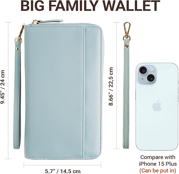 Travel Document Organizer - RFID Passport Wallet Case Family Holder Id Wristlet