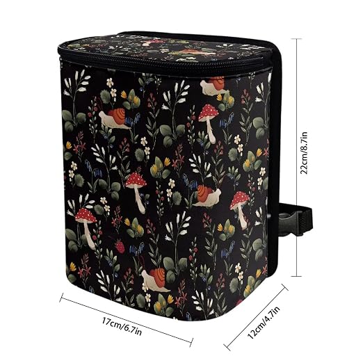 Talayituse Mushroom Snail Flower Print Car Trash Can with Lid, Leak Proof Auto Trash Bag Hanging Vehicle Garbage Can Multipurpose Storage Container for Back Seat Road Trip