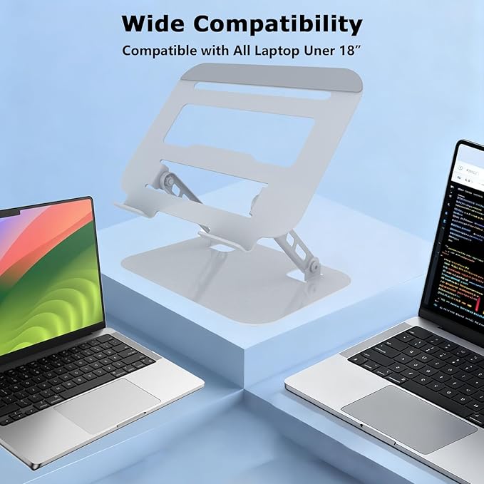 Adjustable Laptop Stand for Desk, Ultra Stable Metal Base Laptop Holder Riser, Fully Foldable for Storage and Easy to Carry, Fit for MacBook Pro/Air HP 14 All Under 16??Devices (Silvery)