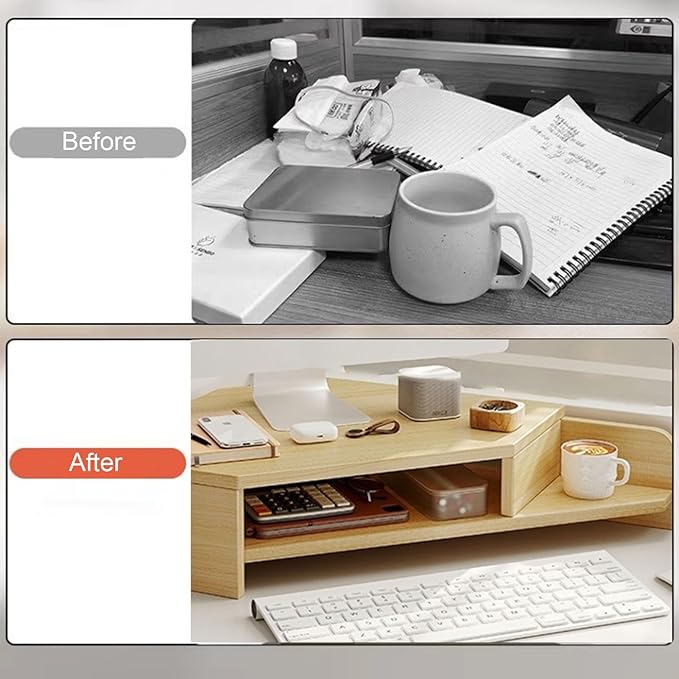 Kunovo Corner Monitor Stand with Double Storage Space, Ergonomic Triangle Desktop Corner Shelf, Save Space Desk Organizer Shelf for Office/Home (Color : Oak)