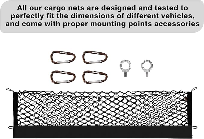 Muslogy Truck Bed Cargo Net Trunk Netting Compatible with Jeep Gladiator 2020-2025 2026 JT Accessories, Pickup Cargo Organizer SUV Sedan Storage Net w/Heavy Duty Carabiners