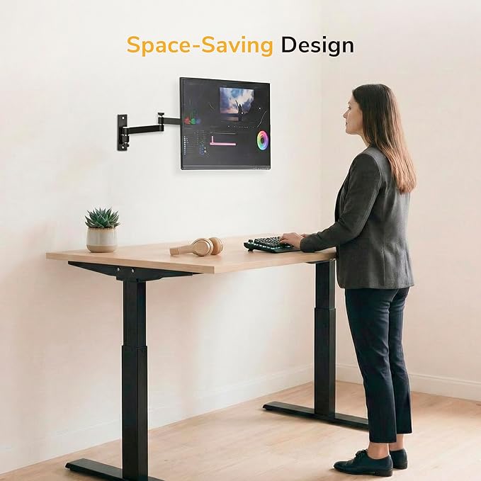 Mount-It! Full Motion Computer Monitor Wall Mount ??Adjustable Arm for Home Office, Gaming, Workstations ??Fits 19??2??Screens, VESA 75x75 & 100x100, Tilt Swivel Rotate, 33 lb, Single Stud Install
