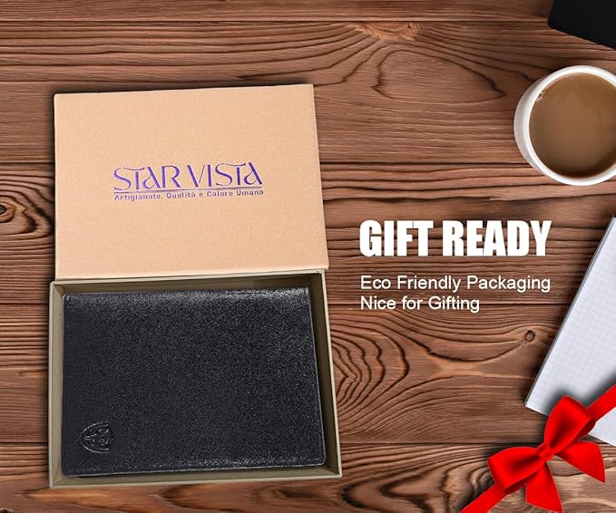 STAR VISTA Phoenix Leather Passport Holder, Slim Bifold Travel Wallet -RFID Blocking, Coin Pocket, Card Slots, SIM Slots (Black)