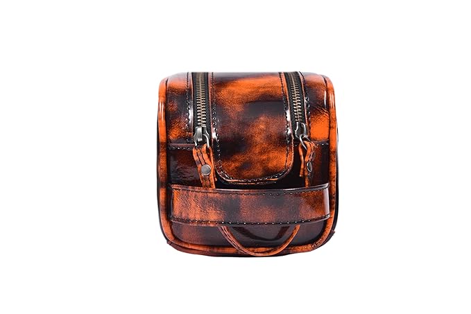 10" Premium Leather Toiletry Travel Pouch With Waterproof Lining | King-Size Handcrafted Vintage Dopp kit By Aaron Leather Goods (Canary Brown)