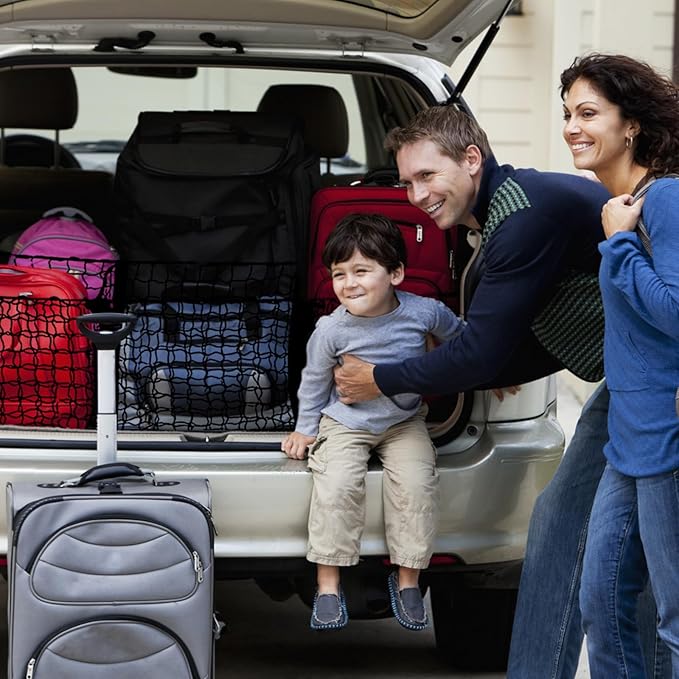 3 Pocket Cargo Net Trunk Bed Extender, 43.3” x 11.8” Mesh Truck Bed Organizer with Metal Hook, Heavy Duty Cargo Net for Cars, SUV