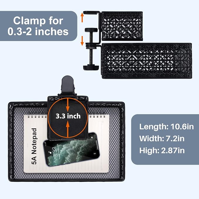 Black Modern Under Desk Drawer Organizer Clip-on Cup Holder & Phone Holder
