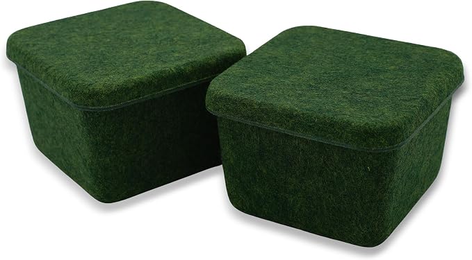 Welaxy 2-piece cubic lidded felt drawer organizer bin desktop stackable storage container with lid decluttering home office for jewelry watch clips (Forest Green